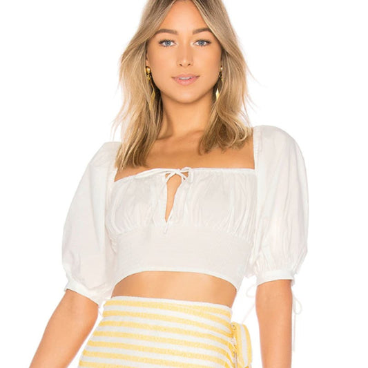 LPA Puff Sleeve Peasant Top in White NWT Size Small