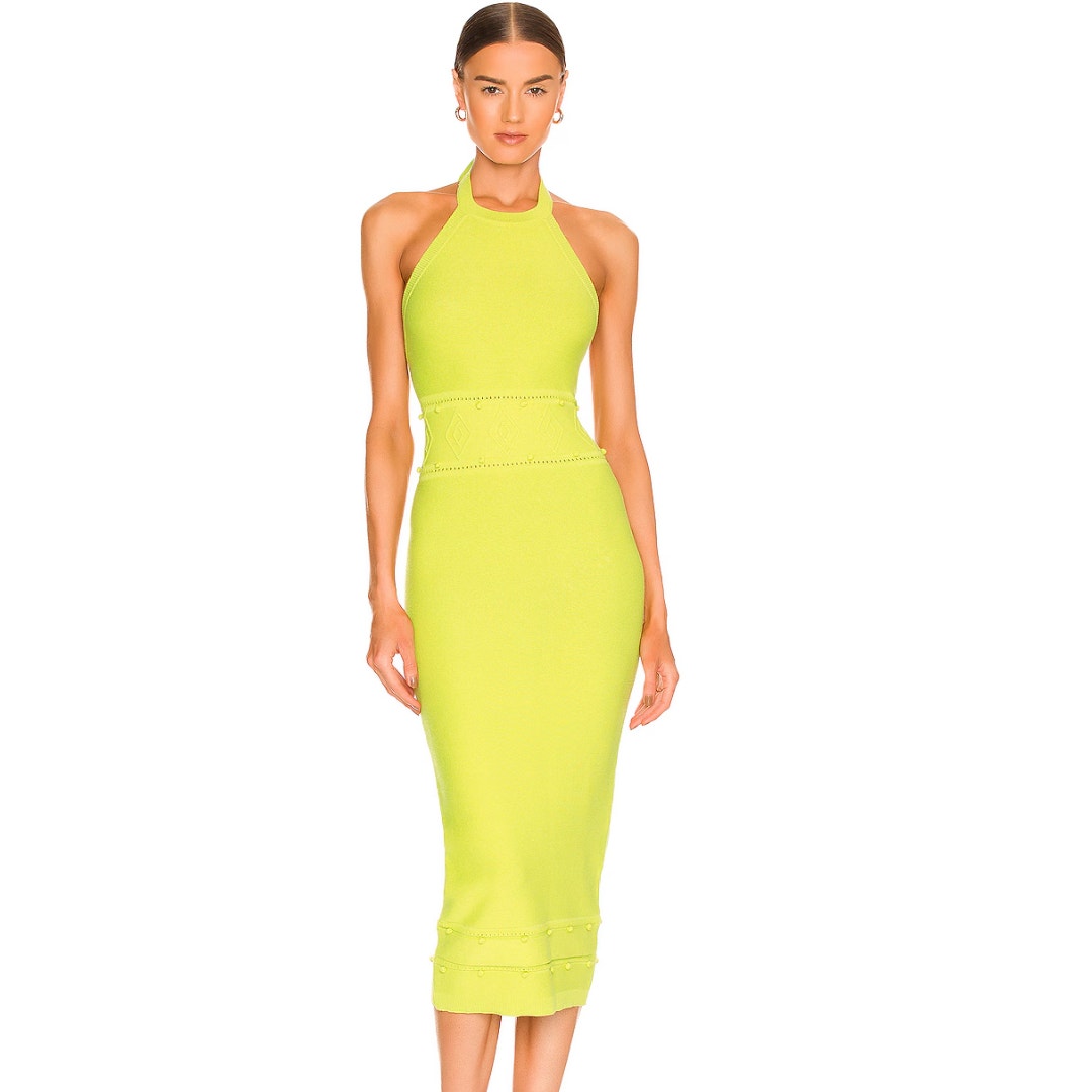 Lovers + Friends Morgan High Neck Halter Midi Dress in Lime NWOT Size Small