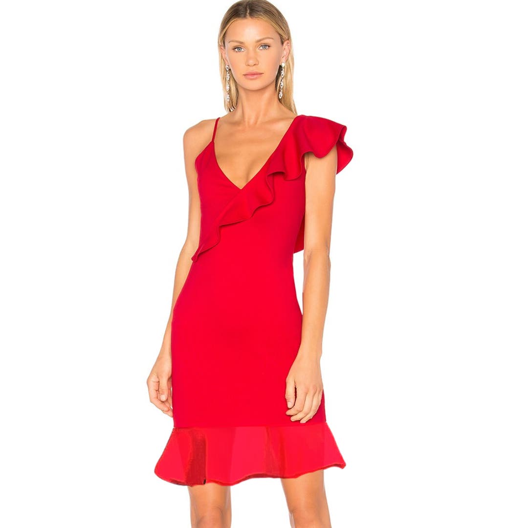 Aqua Red Ruffle Trim Accent Mini Dress Size Large