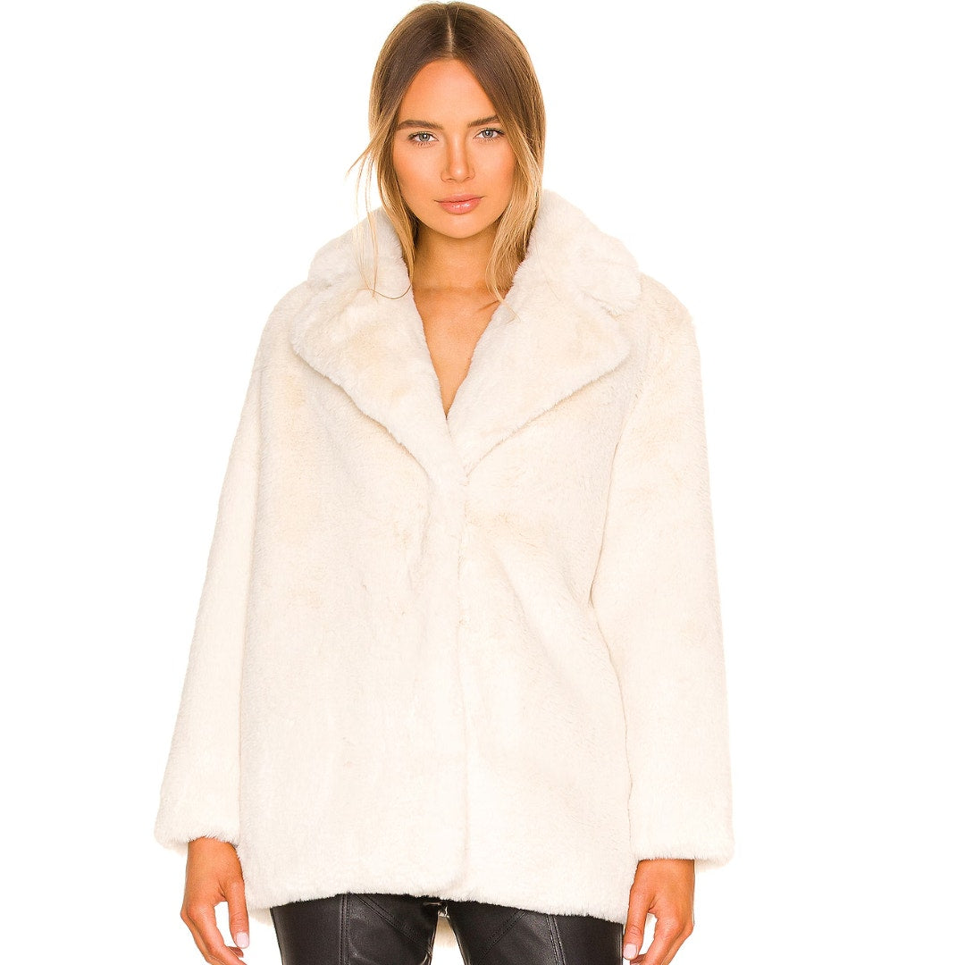 NBD Hayes Cream Faux Fur Coat NWT Size Small