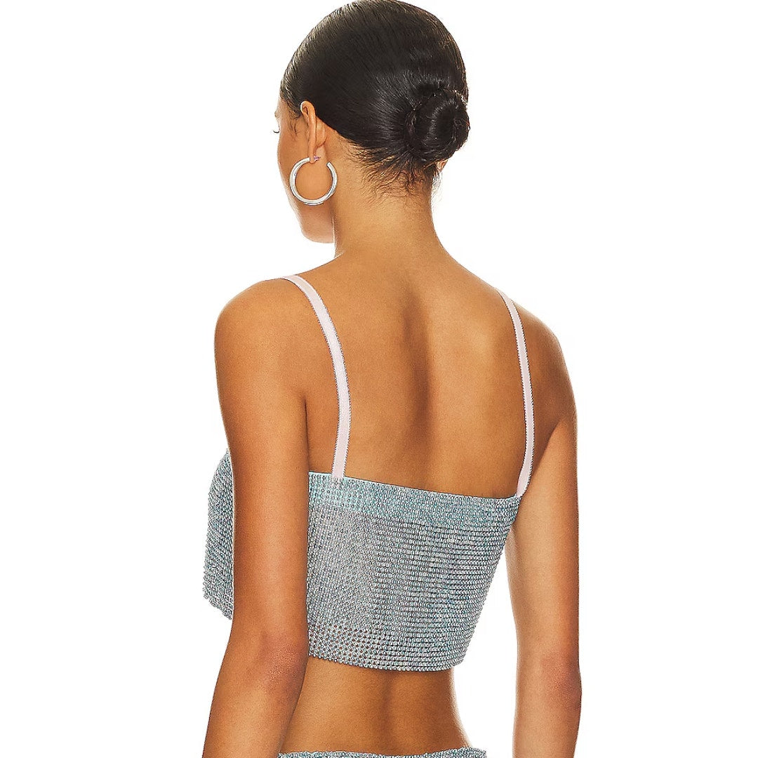 Poster Girl Gracie Crop Top in Mix Blue Pearl Size Small