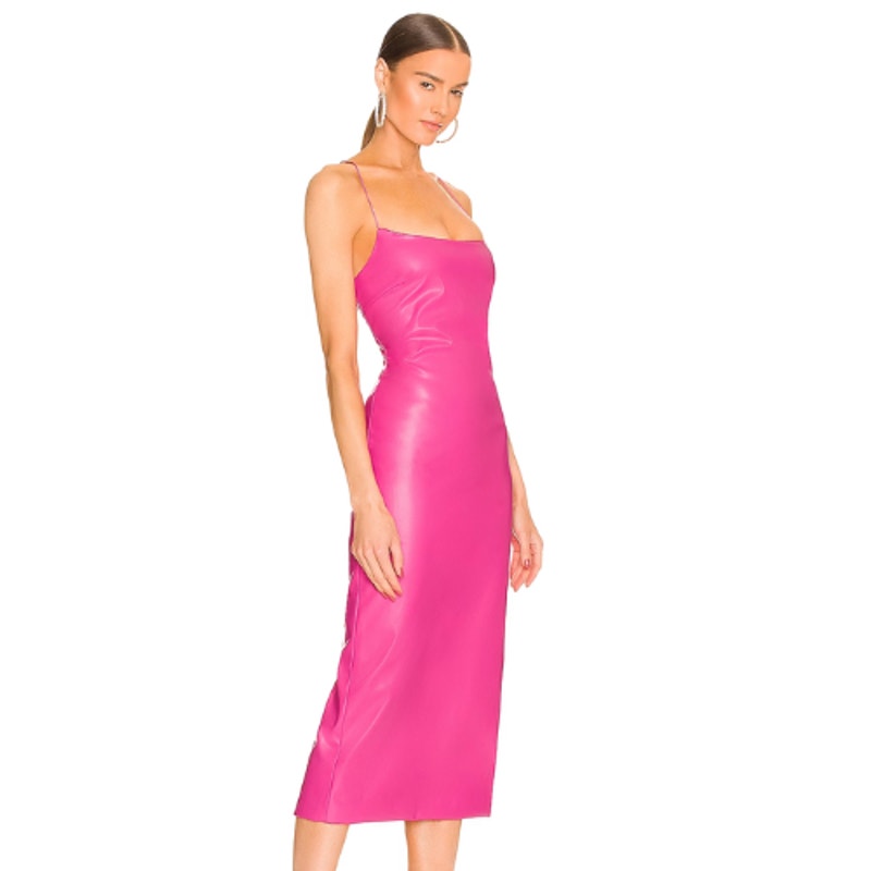 Bardot Helena Faux Leather Dress in Hot Pink