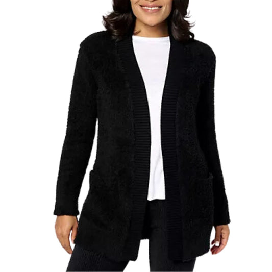 Barefoot Dreams CozyChic Ribbed Knit Trim Cardigan in Black NEW Small