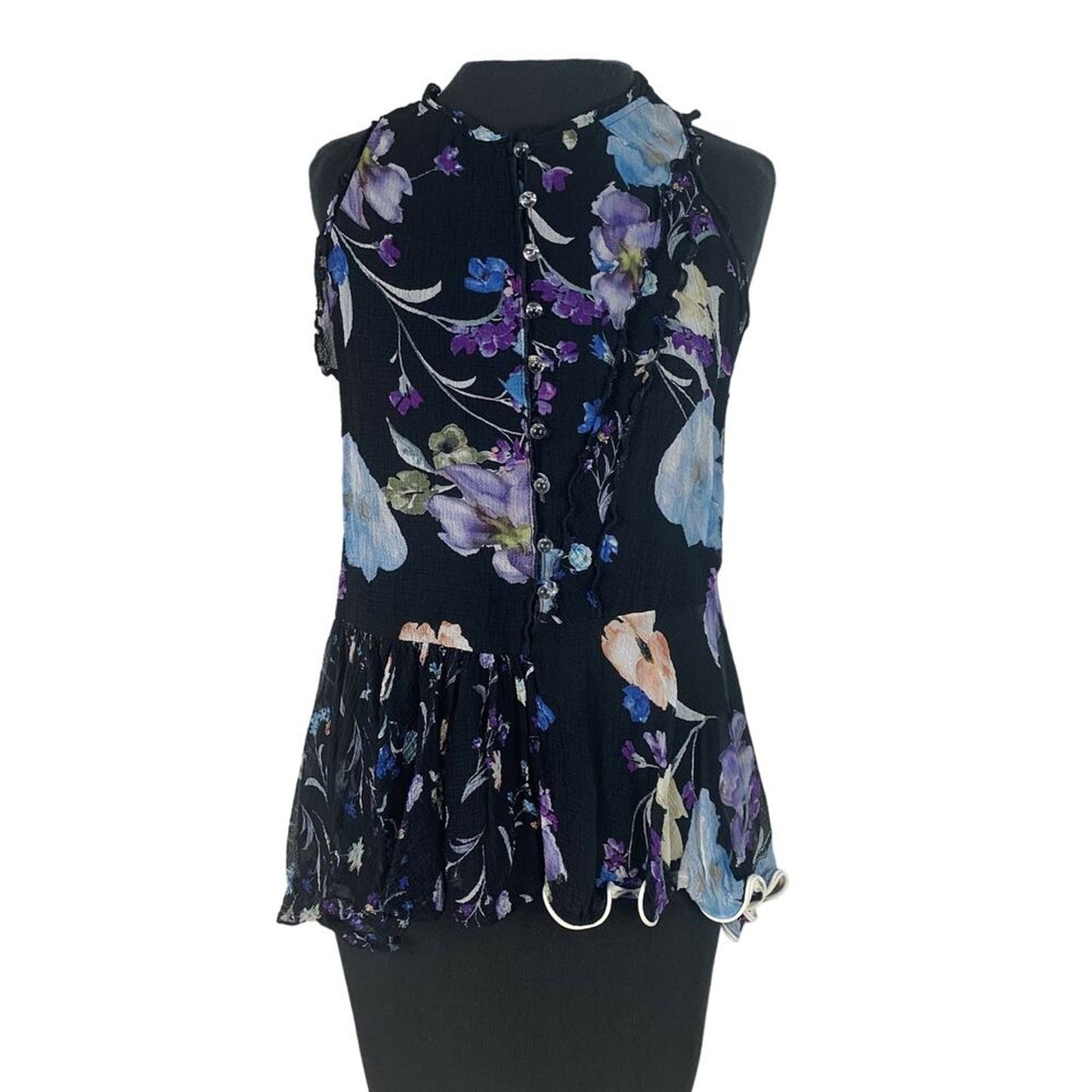 3.1 Phillip Lim Cutout Floral Print Silk  Blouse Tank Black Multi - 8