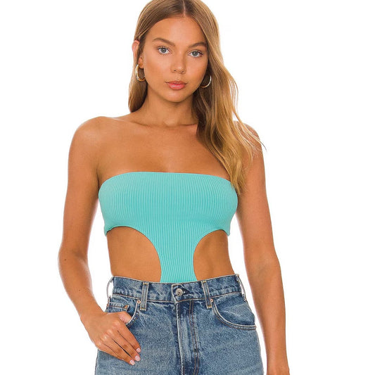 Superdown Darcey Cut Out Bodysuit in Turquoise NWT Size Small