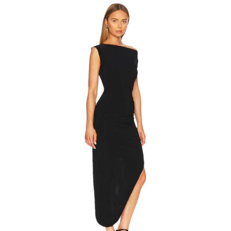 Norma Kamali Drop Shoulder Side Drape Gown in Black NWT Size Small