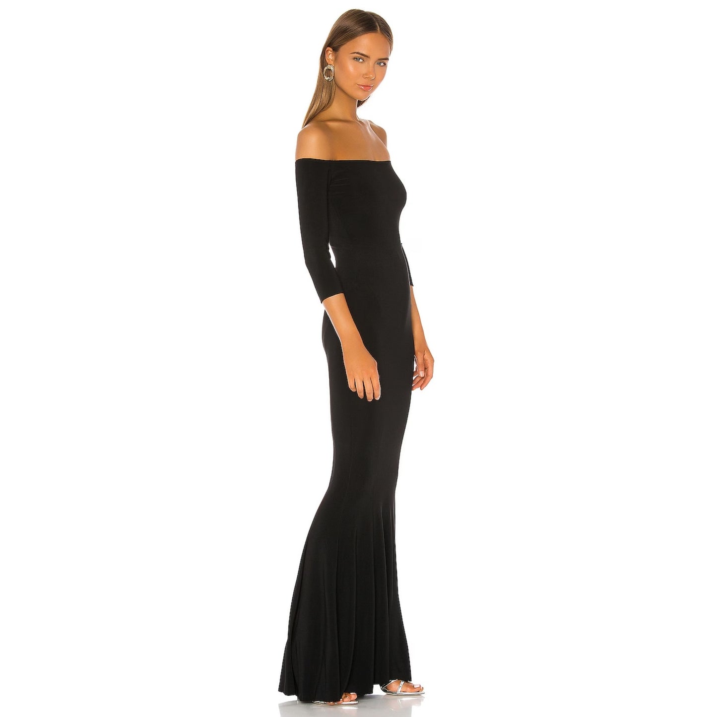 Norma Kamali Off the Shoulder Fishtail Gown in Black NWOT Size Small