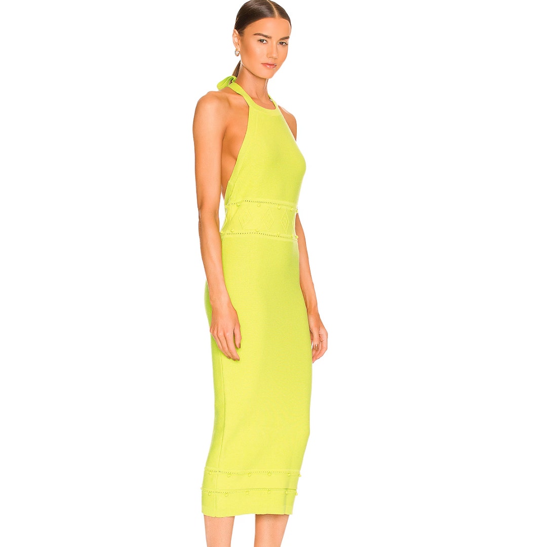 Lovers + Friends Morgan High Neck Halter Midi Dress in Lime NWOT Size Small