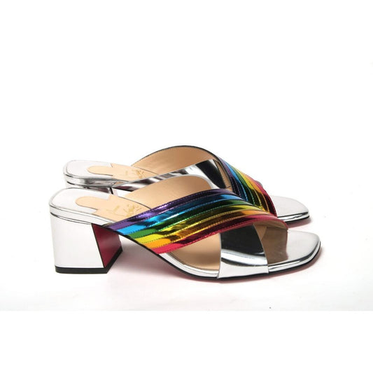 Christian Louboutin Silver Rainbow Stripe Mule Sandal EU 35 US 4.5