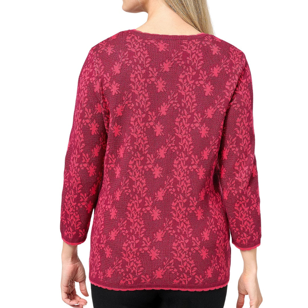 Isaac Mizrahi Live! 3/4 Sleeve Floral Jacquard in Raspberry NEW Size XL