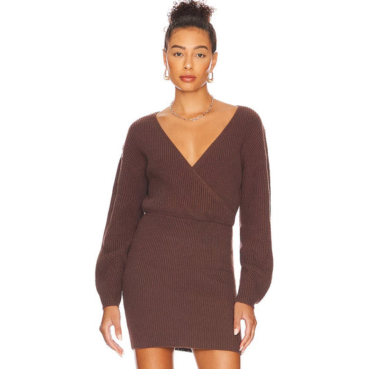 Tularosa Mia Surplice Sweater Mini Dress in Chocolate Brown NWOT Size Small