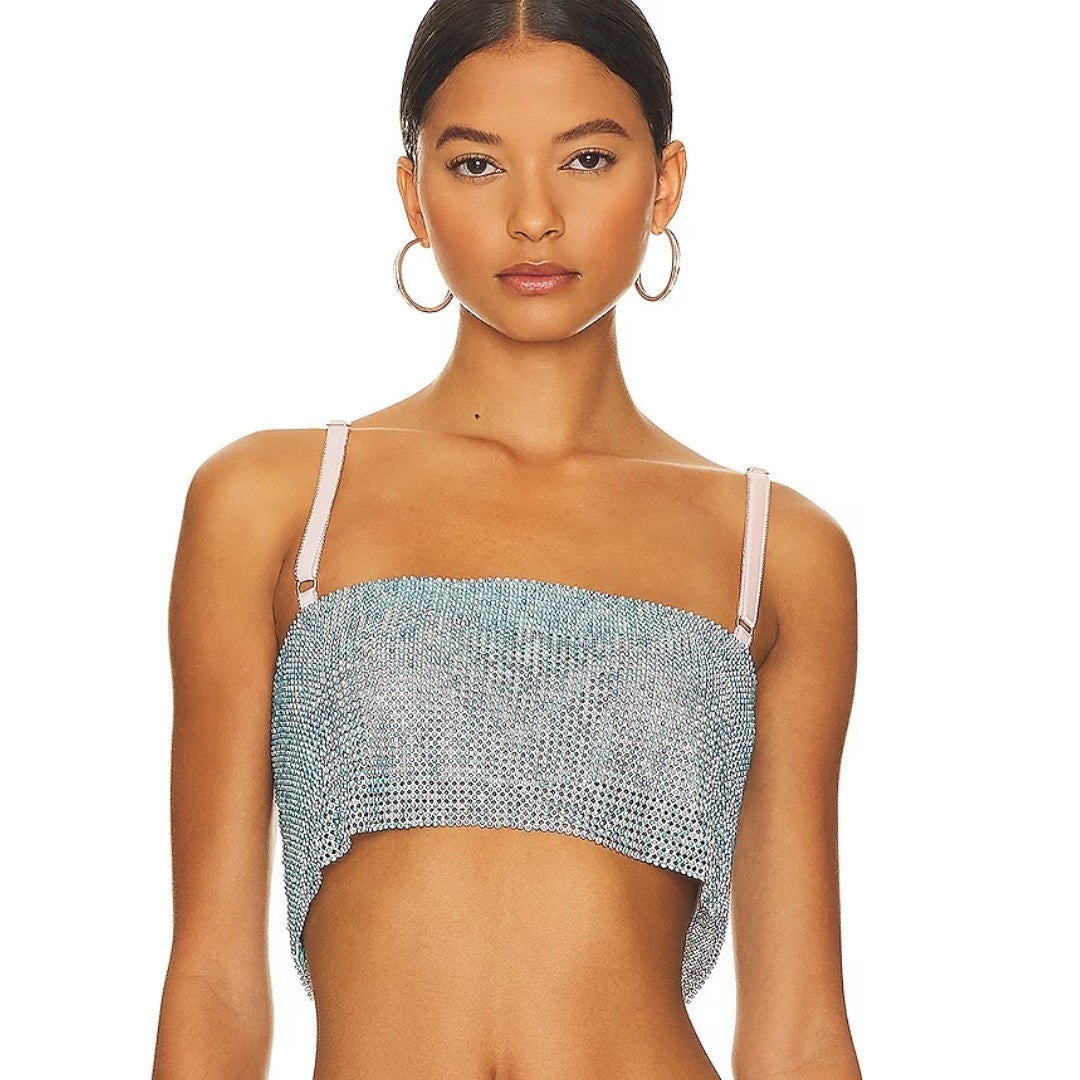 Poster Girl Gracie Crop Top in Mix Blue Pearl Size Small