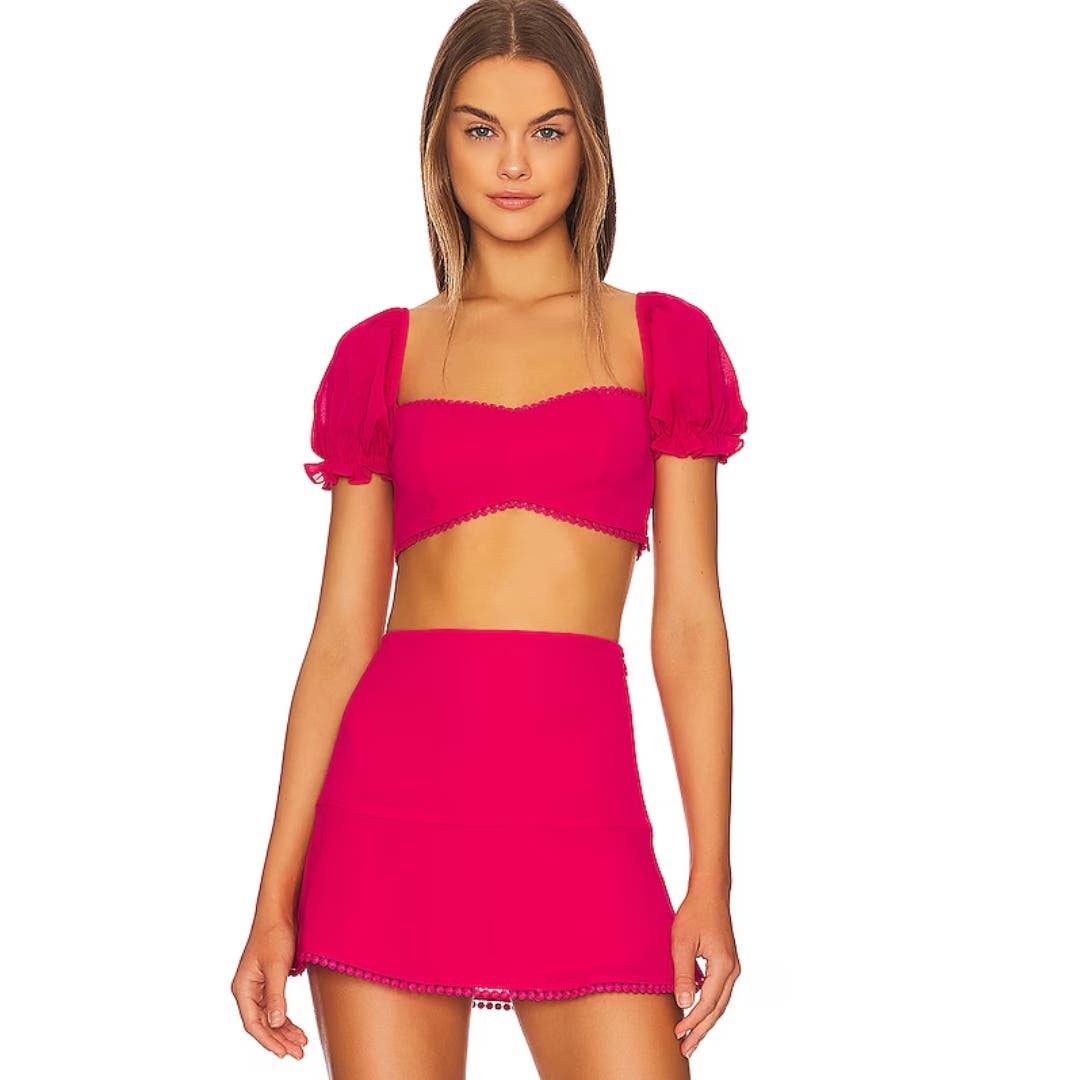 Revolve X More to Come Fiona Hot Pink Skirt Set 2 Piece NWOT Size Small