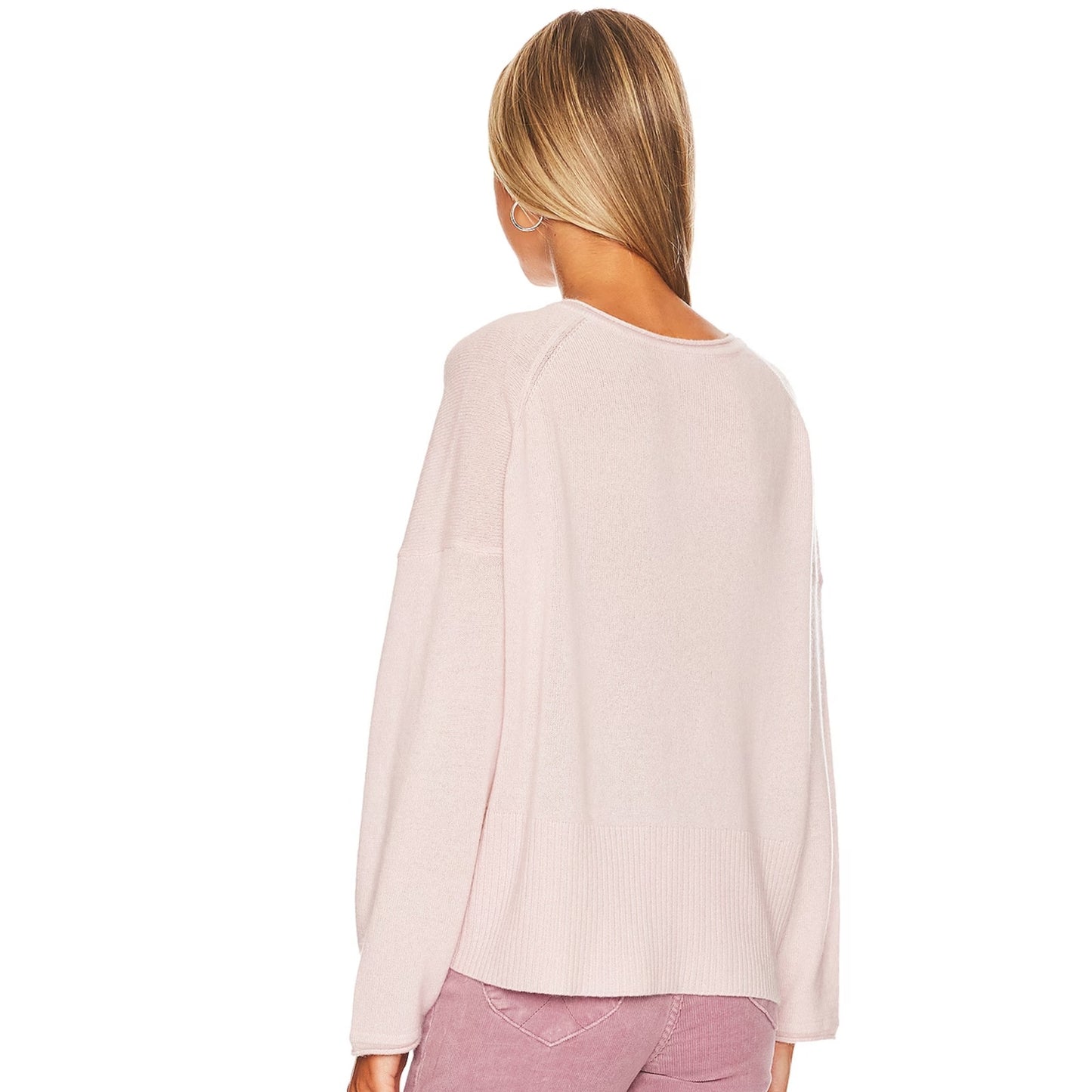 525 Ruched Front Cashmere Pullover in Rose Pink Size Medium / Large