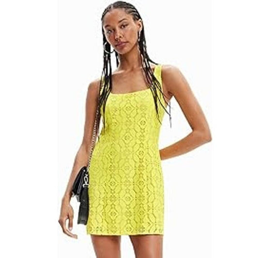 Desigual Desigual Chic Yellow Square Neck Sleeveless Dress/M/Yellow