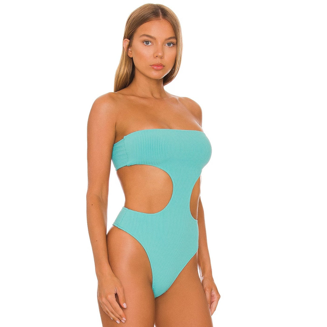 Superdown Darcey Cut Out Bodysuit in Turquoise NWT Size Small