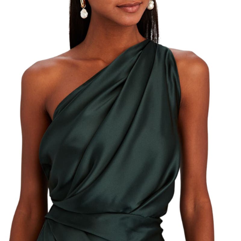 The Sei Off-The-Shoulder Silk Maxi Dress in Evergreen NWOT Size 0