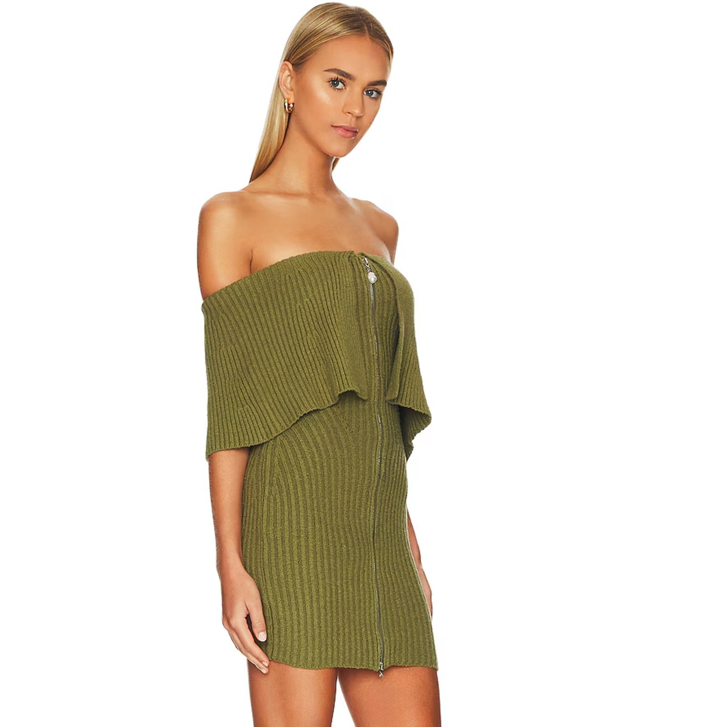 House of Harlow 1960 Miki Off Shoulder Mini Dress in Olive Green XS