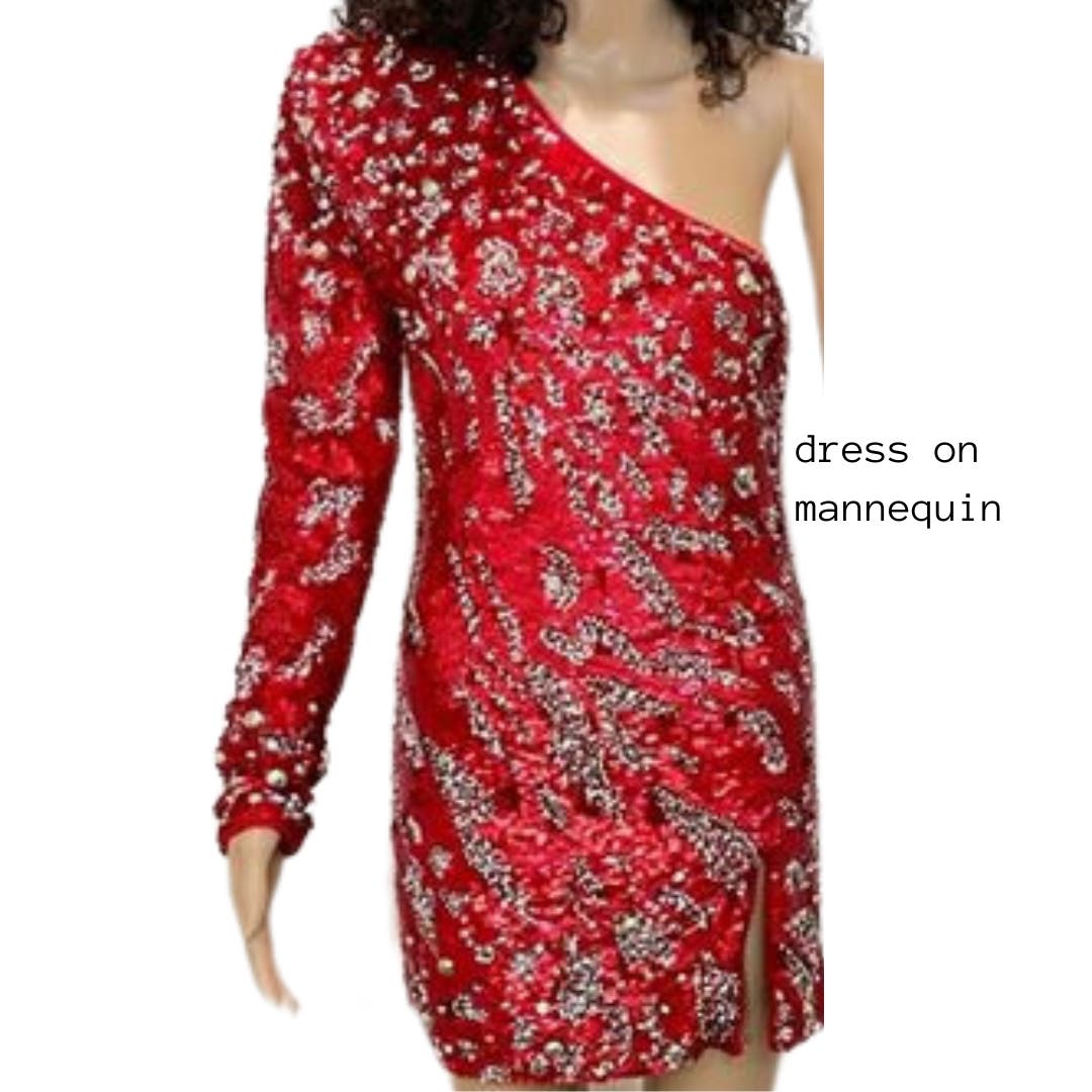 DUNDAS x REVOLVE Jett Embellished Mini Dress in Red NWT Size Medium