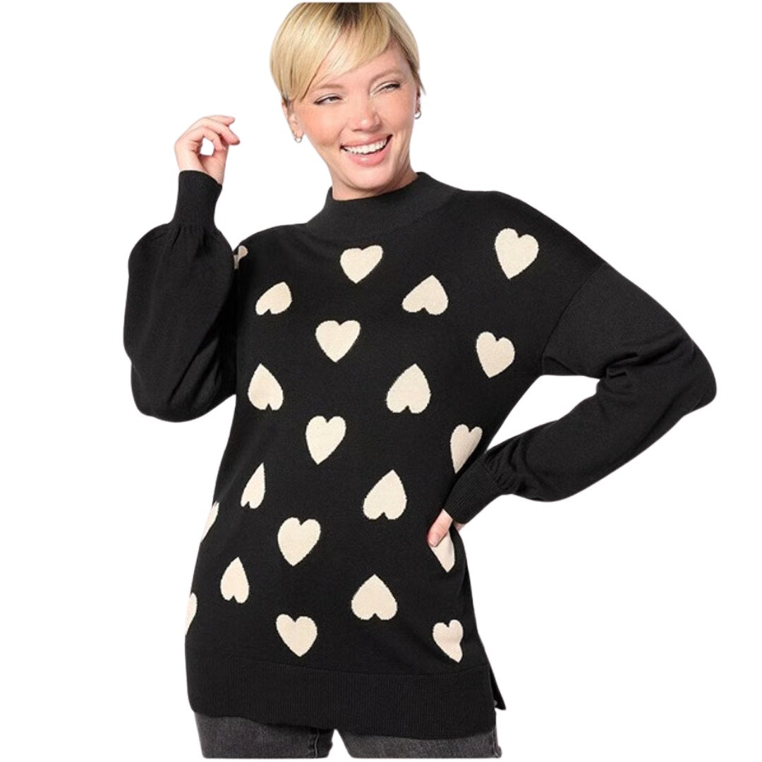 Belle by Kim Gravel Take Heart Intarsia Sweater in Black NWT Size Large