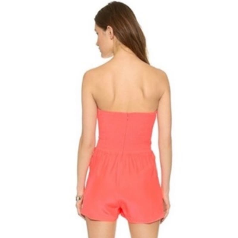 Parker Womens Tube Romper Smocked Back Zip in Coral Size Small