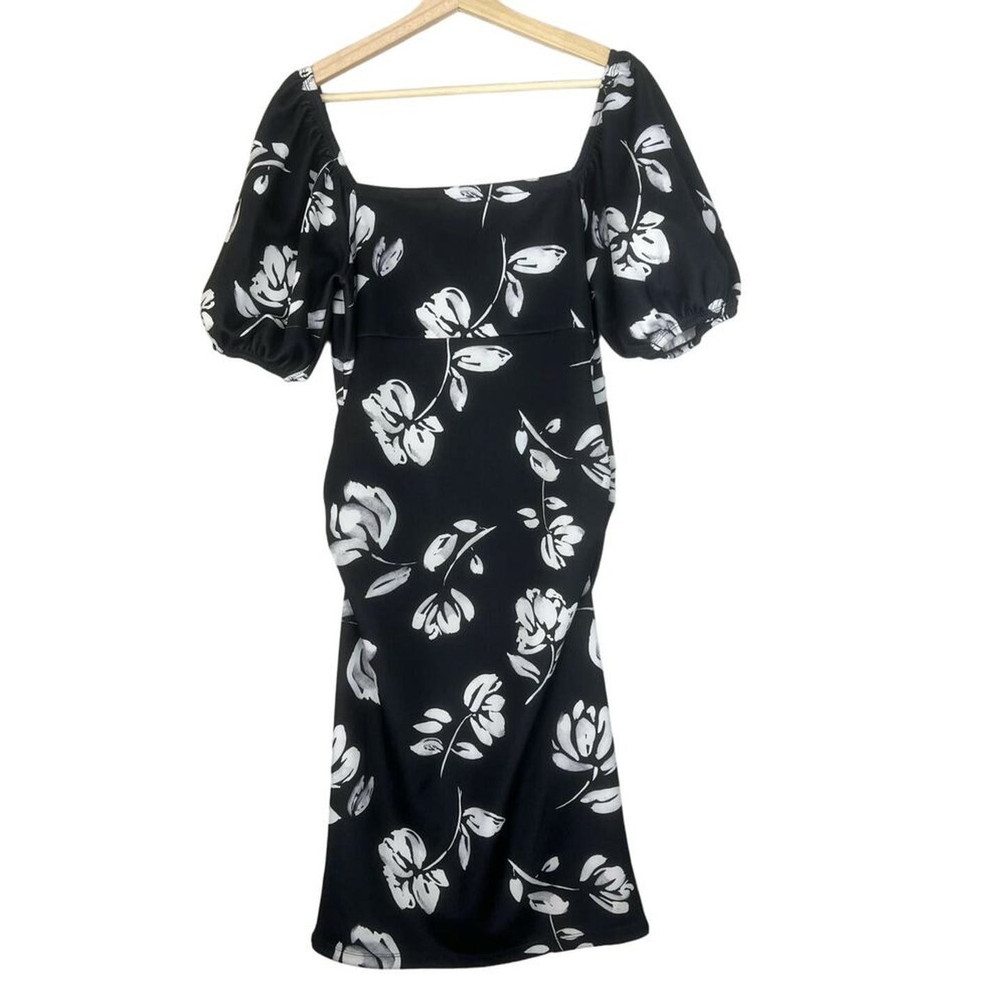 Soon Maternity Maternity Carrie Puff Sleeve Dress Black Floral - Medium