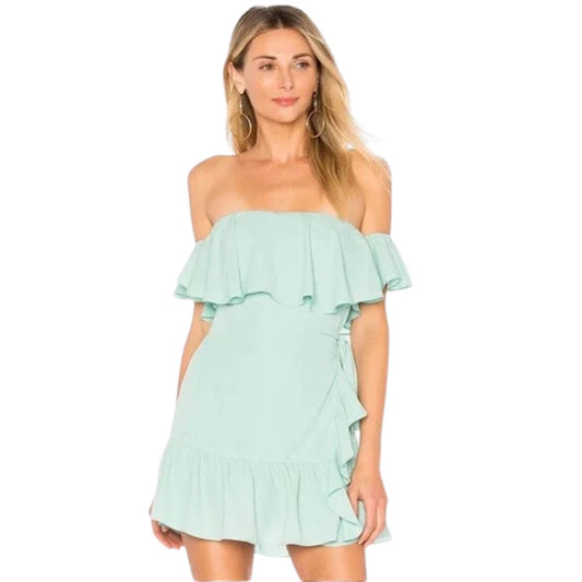 Superdown Jolene Ruffle Wrap Dress in Seafoam Green NWT Size XXS