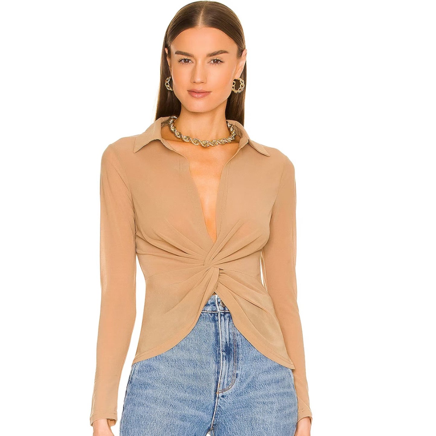 Superdown Deja Twist Front Top in Tan NWT Size Small