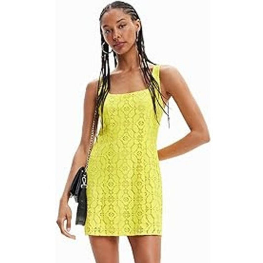 Desigual Desigual Chic Yellow Square Neck Sleeveless Dress/L/Yellow