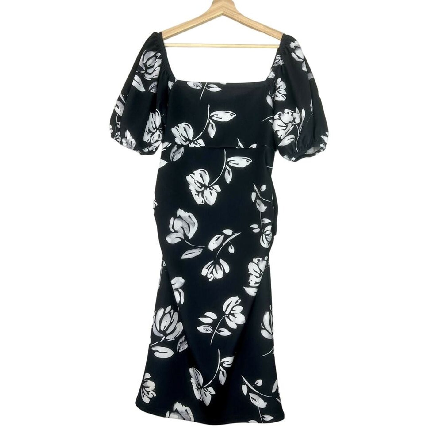 Soon Maternity Maternity Carrie Puff Sleeve Dress Black Floral - Medium