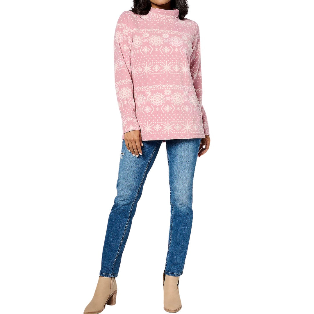 Denim & Co. Regular Fleece Mock Neck Long in Rose Blush NEW Size X-Small