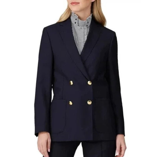 Officine Générale Women's Double Breasted Mathilde Blazer Blue Size 42