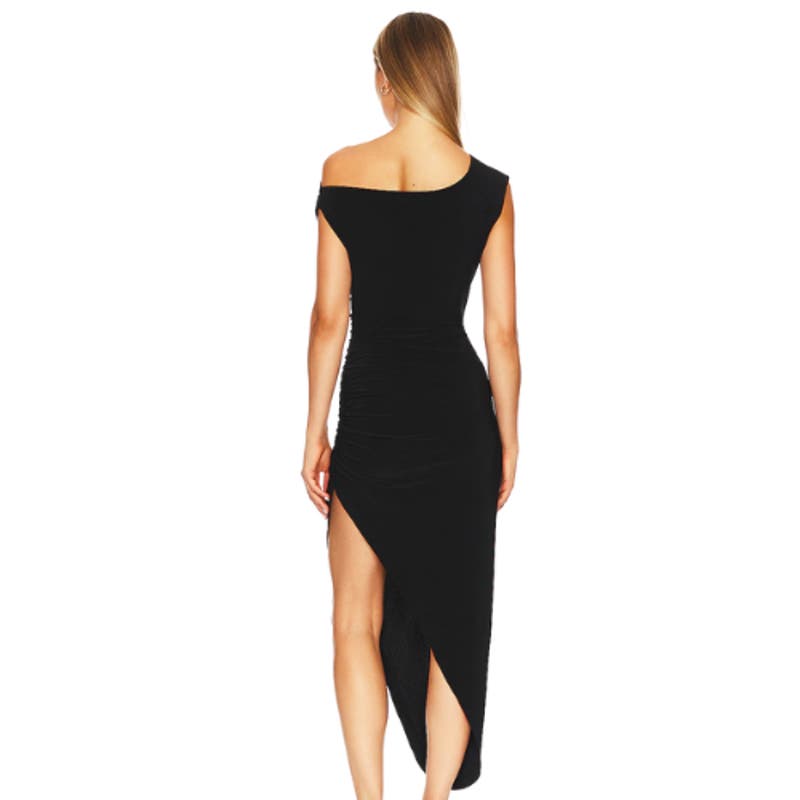 Norma Kamali Drop Shoulder Side Drape Gown in Black NWT Size Small