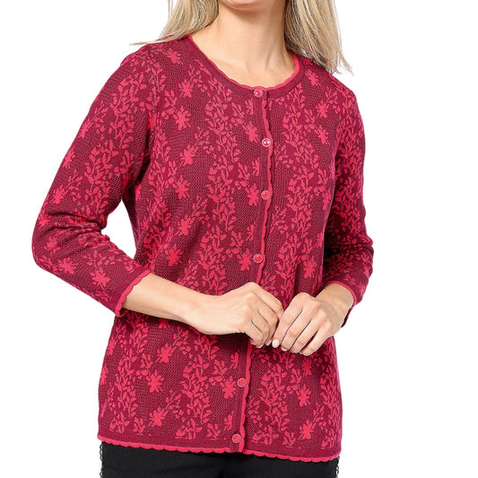 Isaac Mizrahi Live! 3/4 Sleeve Floral Jacquard in Raspberry NEW Size XL