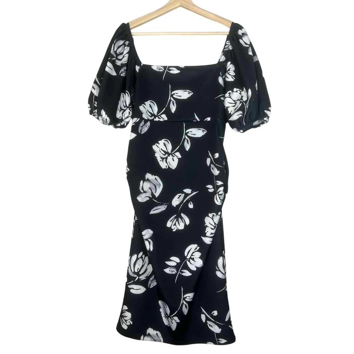 Soon Maternity Maternity Carrie Puff Sleeve Dress Black Floral - Medium