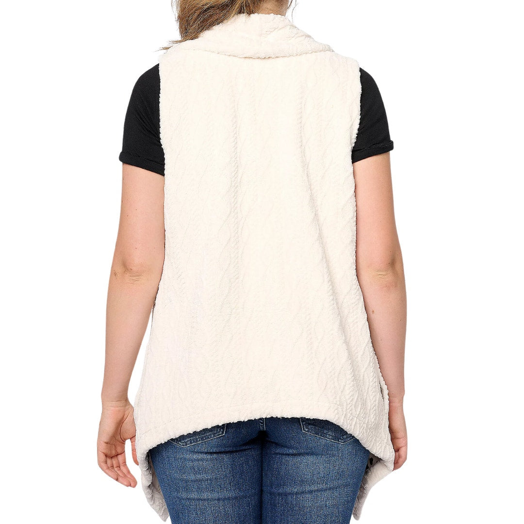 AnyBody Drape Front  Cable Plush Fleece Vest in Natural NEW Small