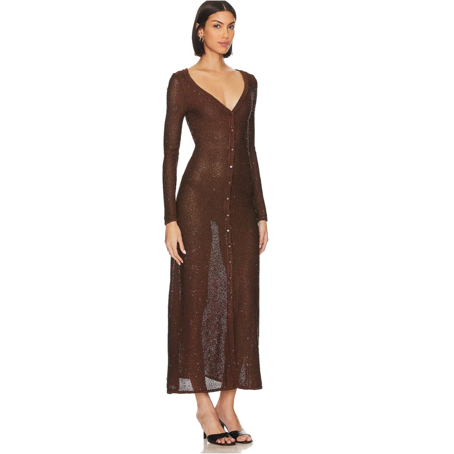 MISA Los Angeles Rafael Cardigan Dress in Chocolate Shimmer NWT Size Medium