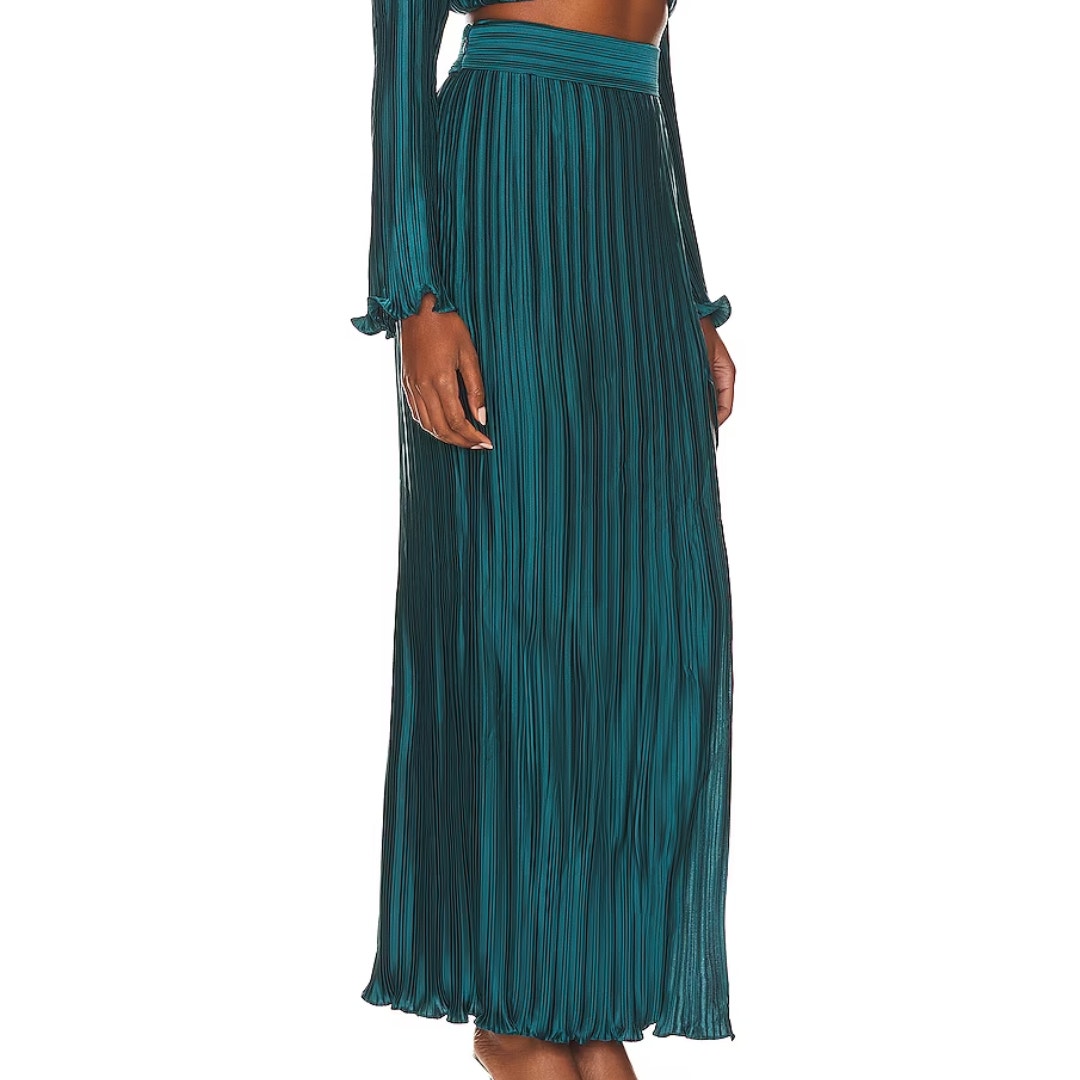 AIIFOS  Pleated Maxi Skirt with front Slit in Teal NWOT Size XS