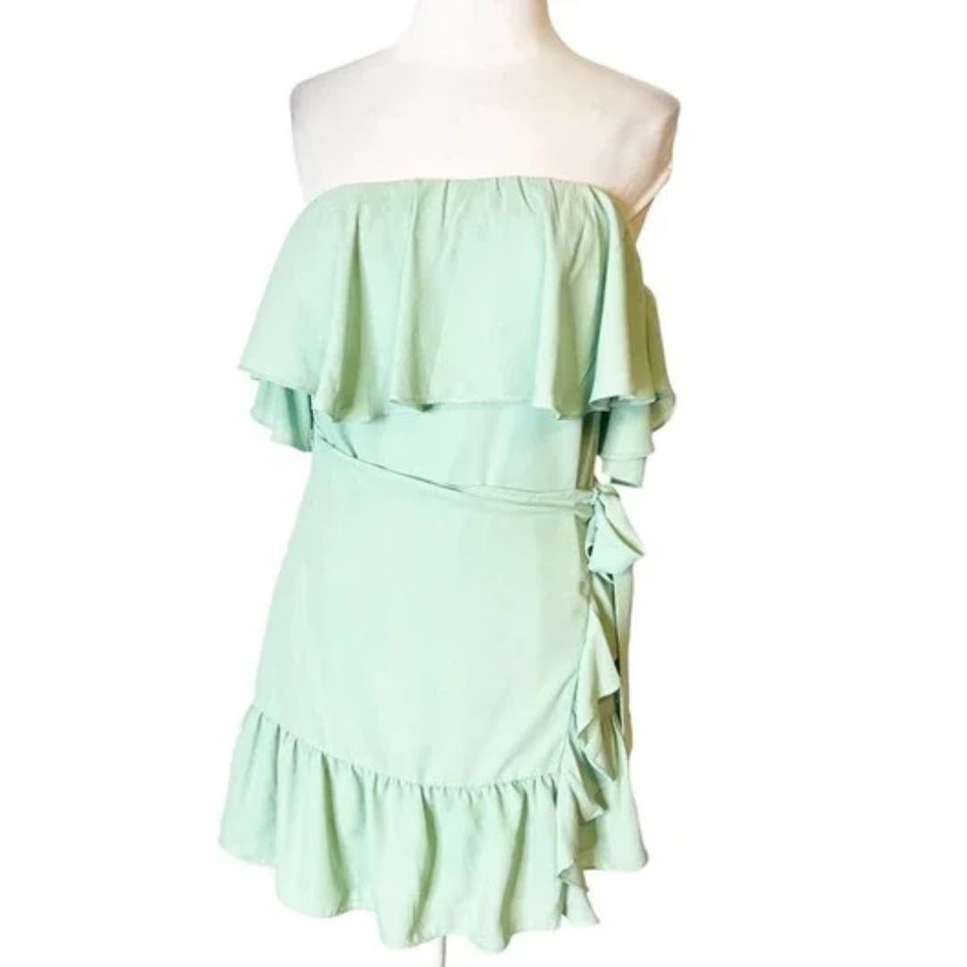 Superdown Jolene Ruffle Wrap Dress in Seafoam Green NWT Size XXS