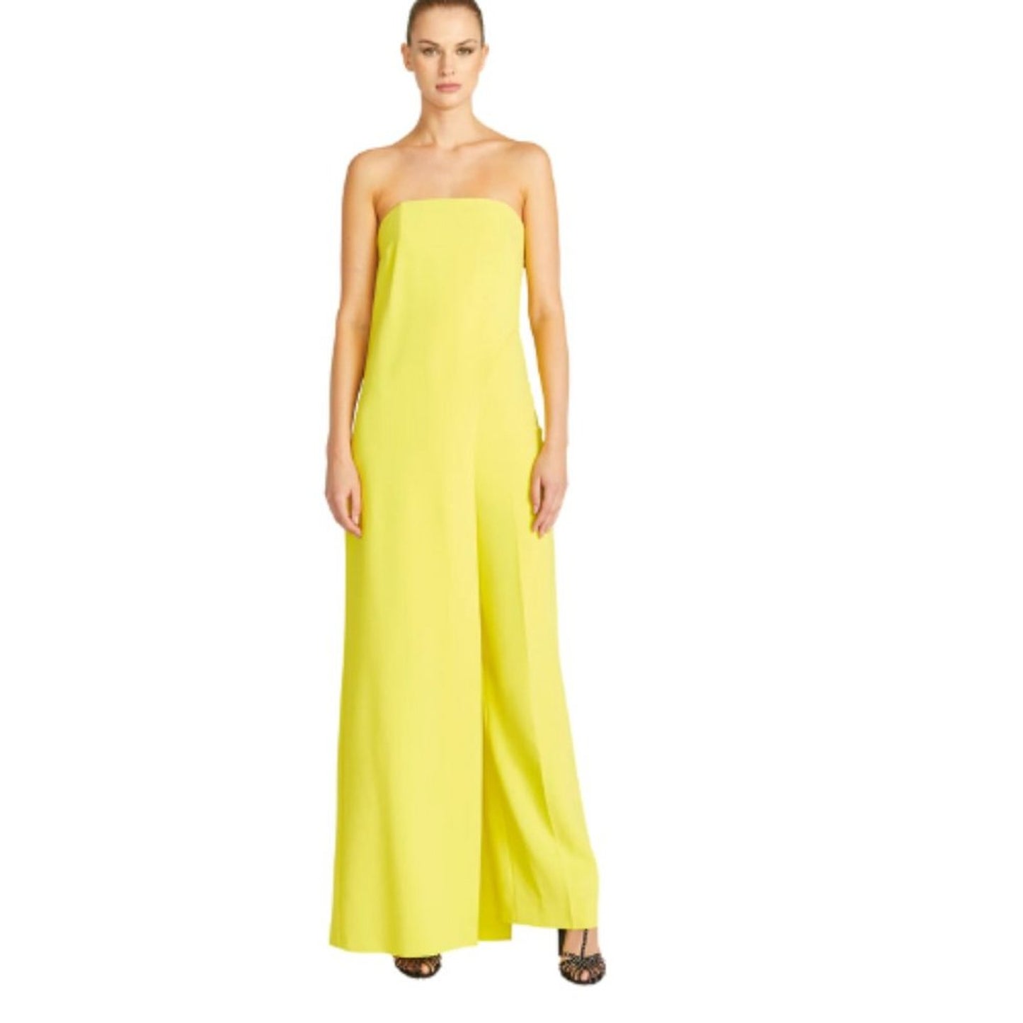 Halston Lil Crepe Jumpsuit in Bright Yellow Plus Size 16