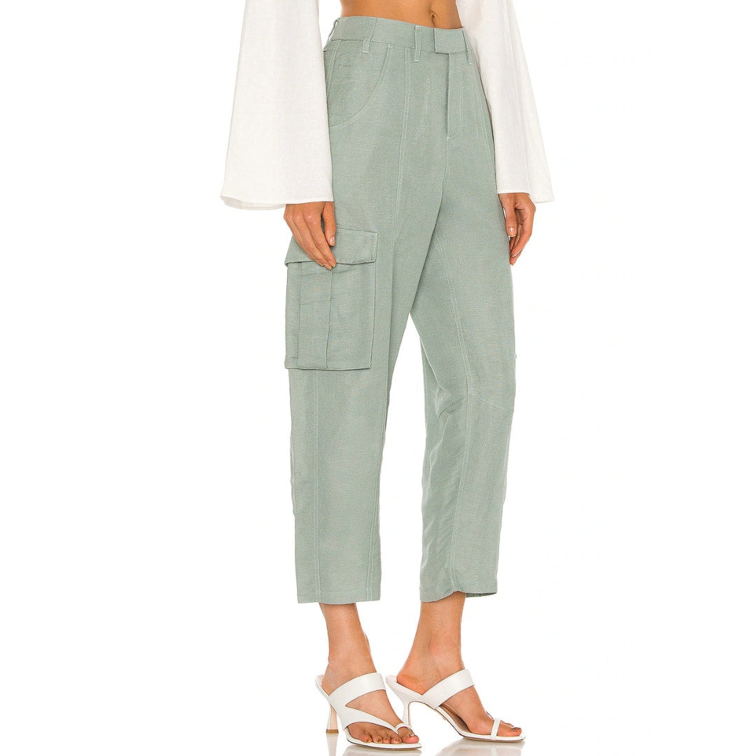 L'Academie The Mili Linen Pant in Sage Green NWT Size Small