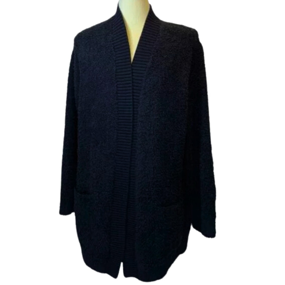 Barefoot Dreams CozyChic Ribbed Knit Trim Cardigan in Black NEW X Small