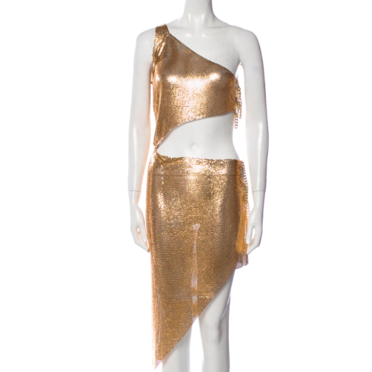 Bronx and Banco Xenia One Shoulder Dress in Metallic Gold Size Medium