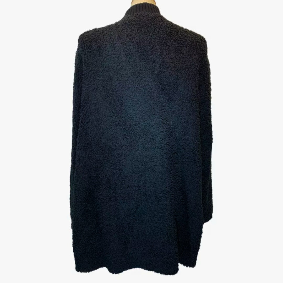 Barefoot Dreams CozyChic Ribbed Knit Trim Cardigan in Black NEW Size 1X