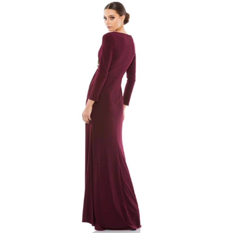 Mac Duggal Appliqué Long-Sleeve Gown in Berry NWT
