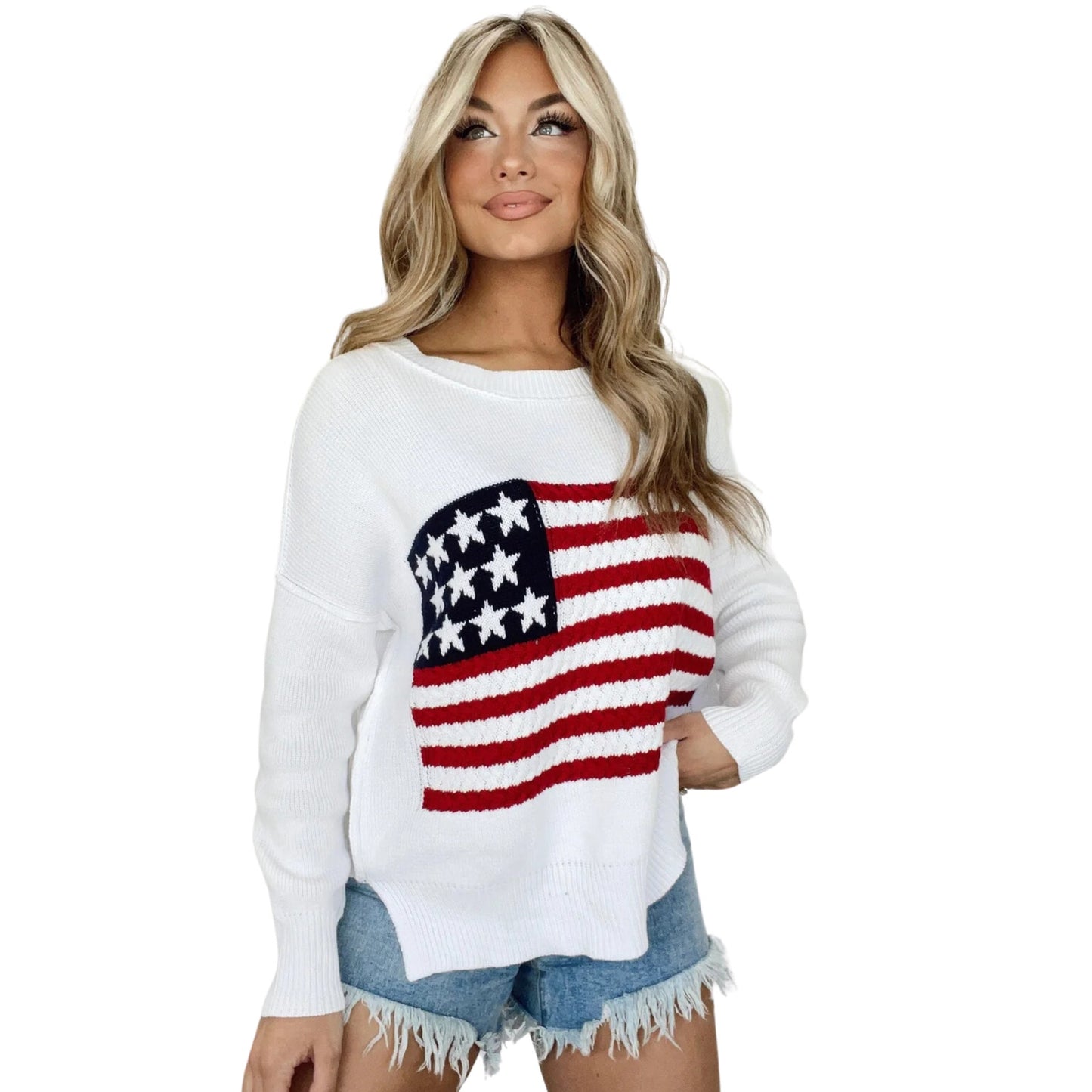 American Honey White American Flag Sweater NEW