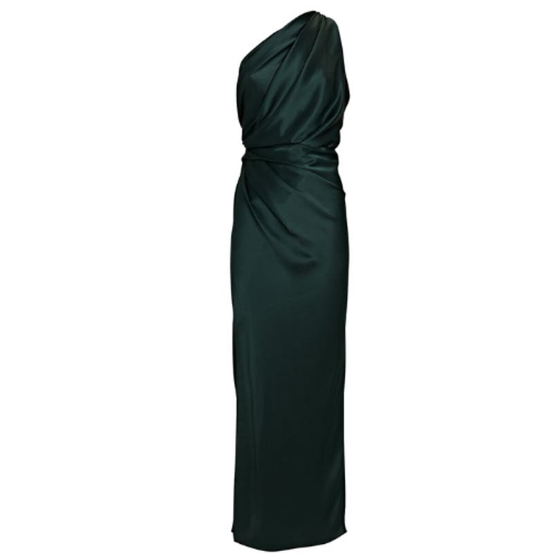 The Sei Off-The-Shoulder Silk Maxi Dress in Evergreen NWOT Size 0