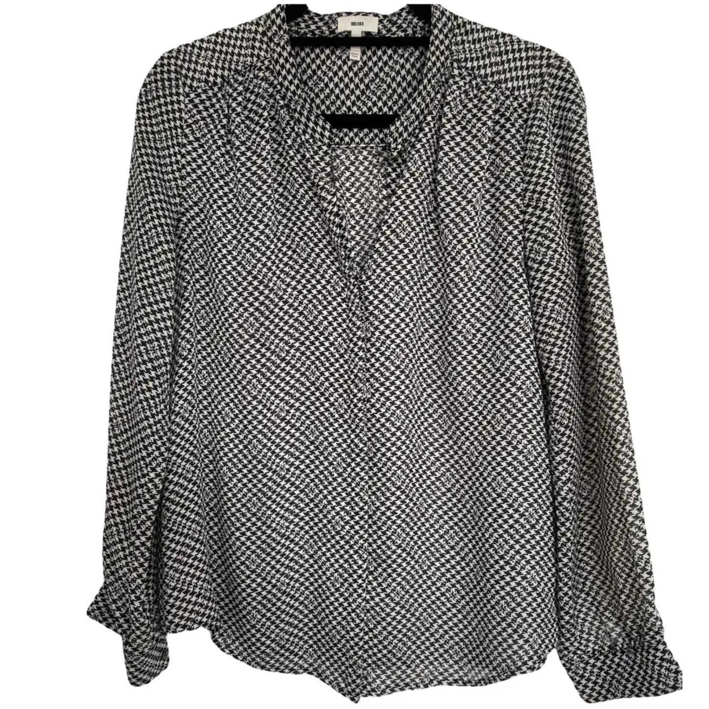 Joie Mintee Black White Caviar Houndstooth Blouse  Size XS