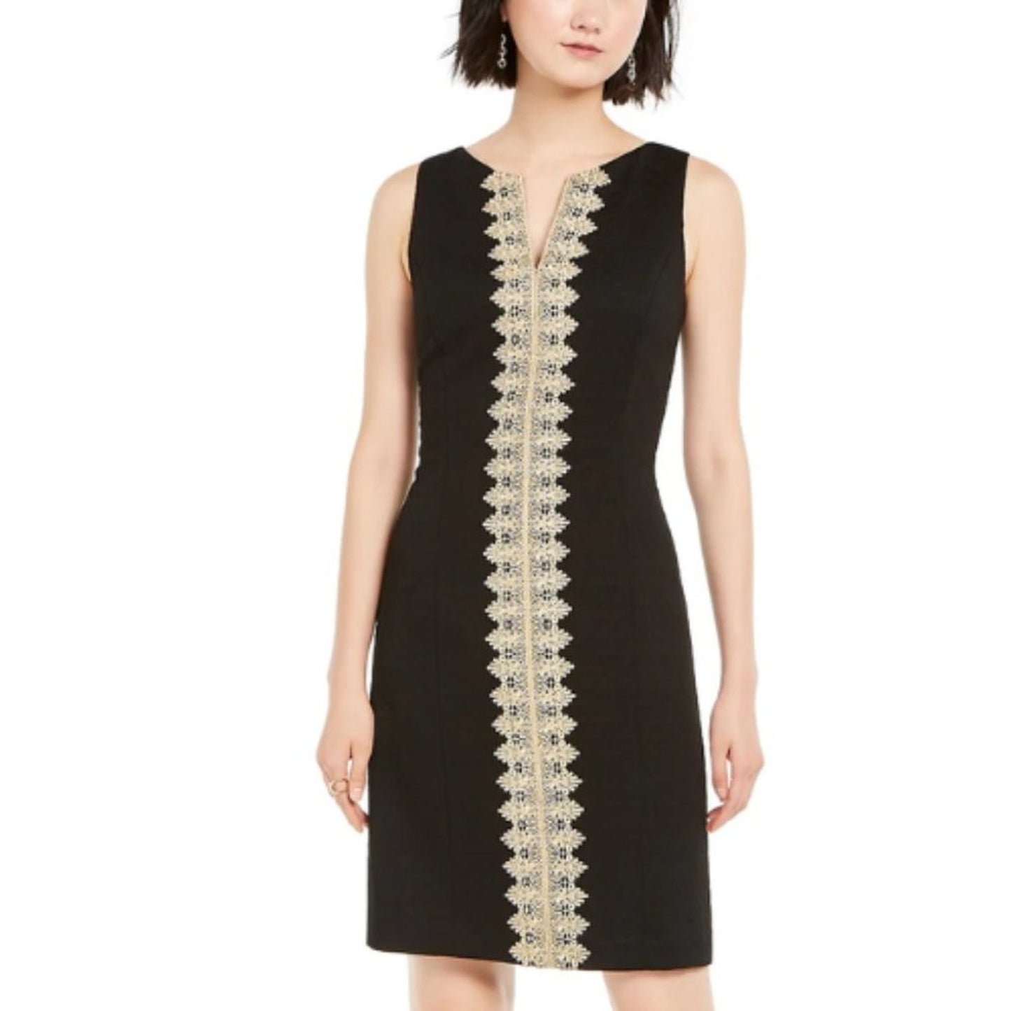 Pappagallo Black and Gold Embroidered Sheath Dress NWT Size 8