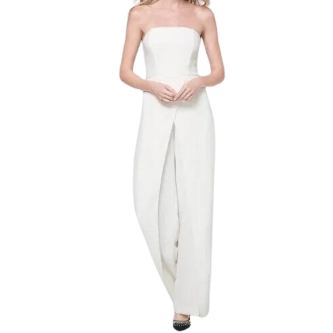 WHBM Convertible Strapless Split-Leg Jumpsuit in Ivory Size 12